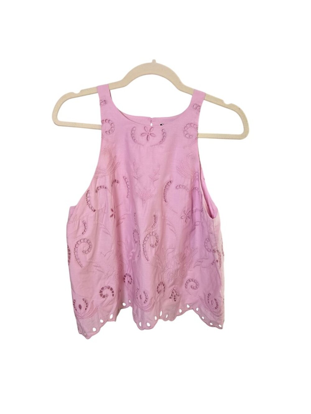 NWT Ann Taylor 100% Cotton Halter Neck Eyelet Tank Top in Pink Corsage Size Smal